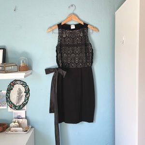 red valentino lace bow overlay black dress. sheer mesh top bodycon style lbd